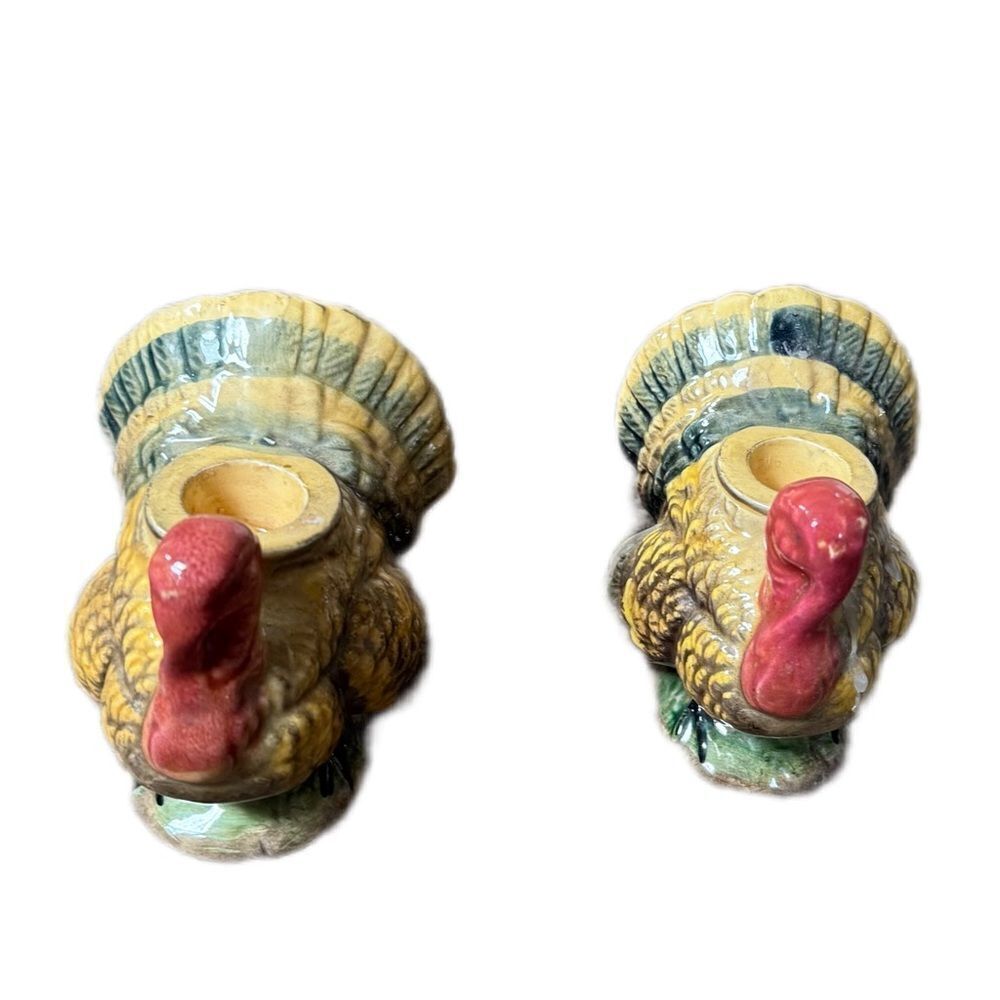 Vintage ￼ Napcoware thanksgiving, turkey candle‎ holders ceramic ￼